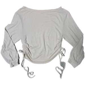 Shein Sxy XL Women's Beige Long Sleeve Top Drawstring Accents Blouse (K)